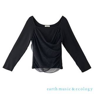 earth music&ecology 方領網紗拼接上衣(LA37L1C0400)