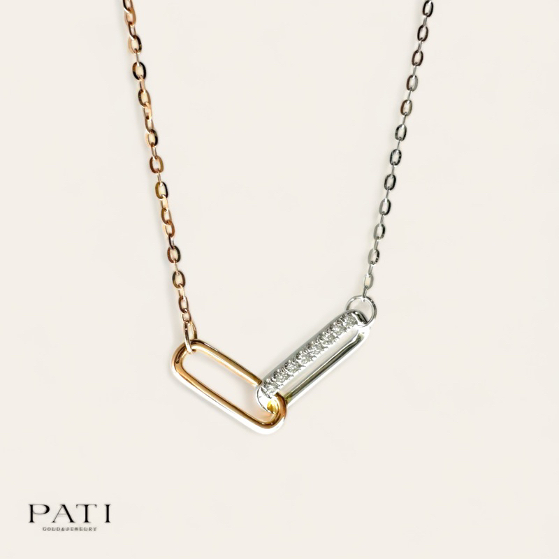 𝓟𝓪𝓽𝓲 鑽石項鍊 迴紋針 禮物 0.06克拉 高品質 輕珠寶 天然鑽石 項鍊 18K 白金項鍊 抗通膨