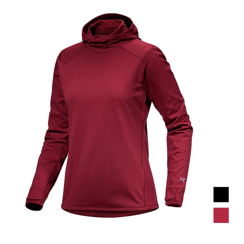 【ArcTeryx 始祖鳥】女 Motus 套頭衫 波爾多紅 黑 連帽登山衣 圓領排汗衣 X000007508