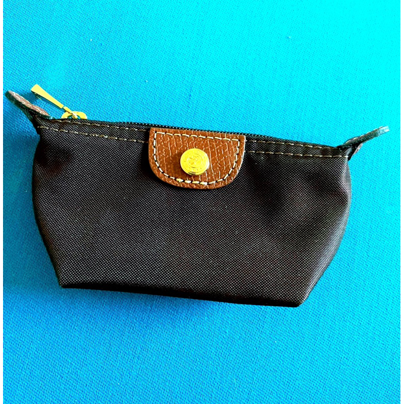 Longchamp 經典款 深咖啡色 尼龍拉鏈零錢包 收納小包萬用包 水餃型零錢包絕版色限量款名牌精品包專櫃正品全新現貨