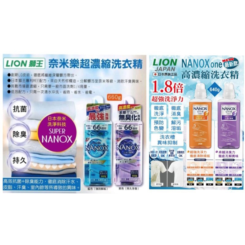 🇯🇵境內版 Lion Nanox 奈米樂 濃縮洗衣精 660g / New 高濃縮洗衣精 640g