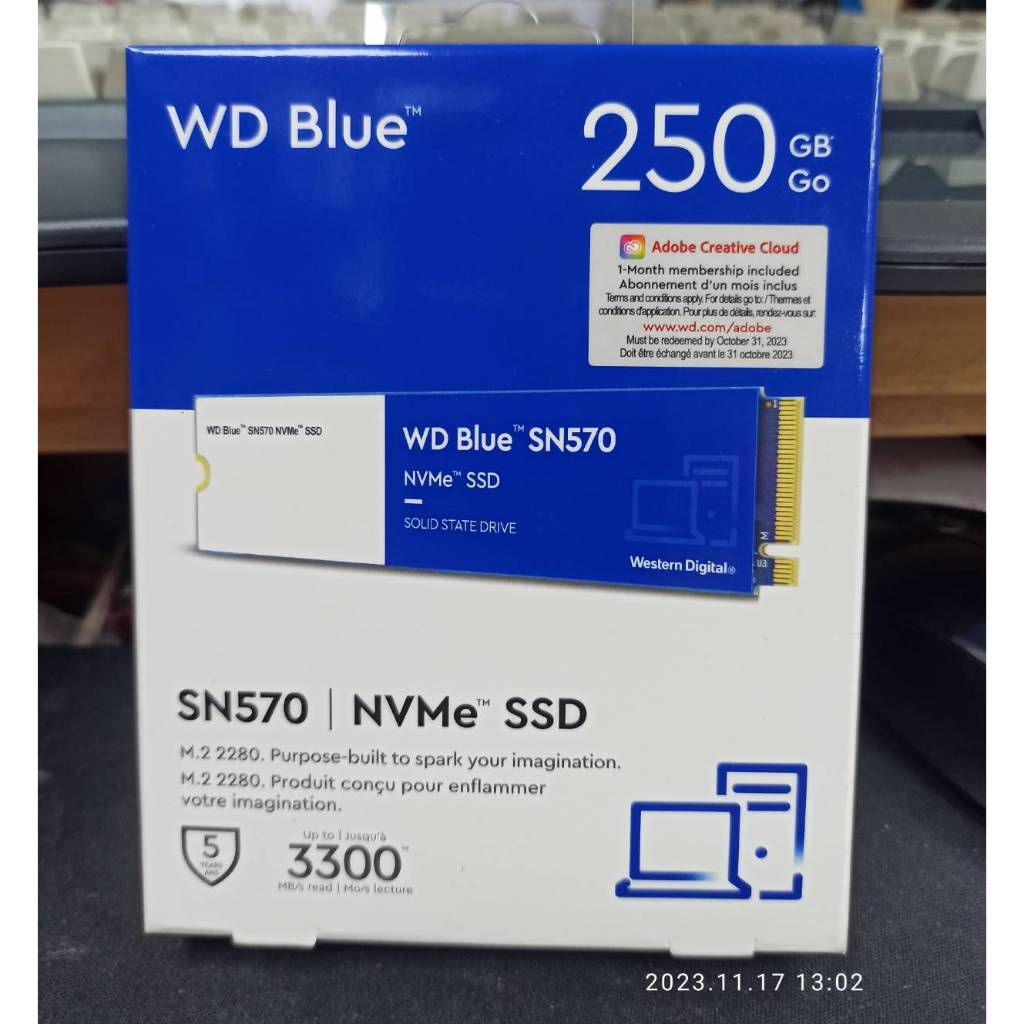 WD 藍標SN570 250GB SSD PCIe NVMe固態硬碟