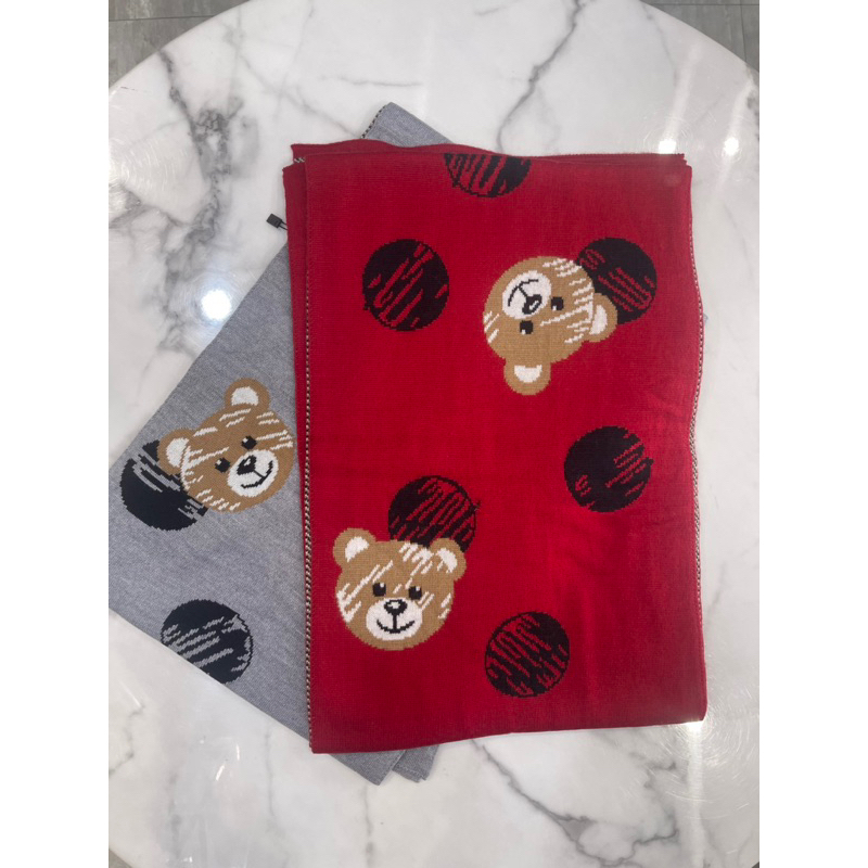 🇮🇹MOSCHINO🇮🇹泰迪熊頭Logo🐻針織圍巾/紅、灰色共2色