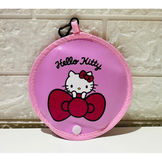 全新現貨 Sanrio 三麗鷗 Hello Kitty 粉紅色 摺疊 PU 圓形購物袋 掛鈎 皮夾式 折疊購物袋 環保袋