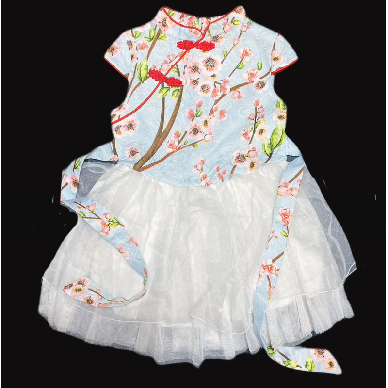女童中式旗袍套裝小洋裝蕾絲蓬蓬裙洋裝