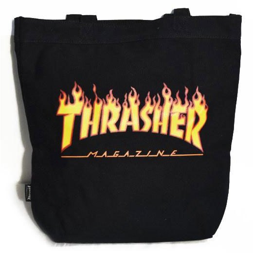 THRASHER 日本限定 R1925 FLAME LOGO TOTE BAG 帆布 托特包 肩背包 (黑色) 化學原宿