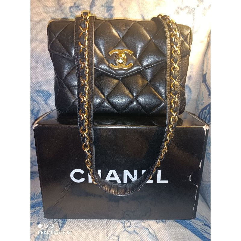 Chanel vintage黑色小羊皮信封腰包。🔥賣場88折券可使用)🔥香奈兒/老香/vintage