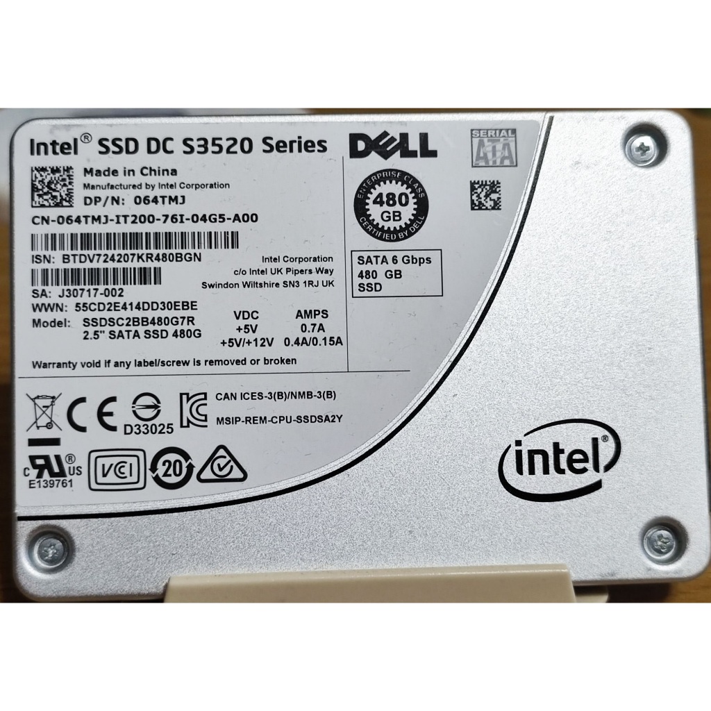 Intel SSD DC S3520系列 480GB 2.5吋 SSD固態式硬碟
