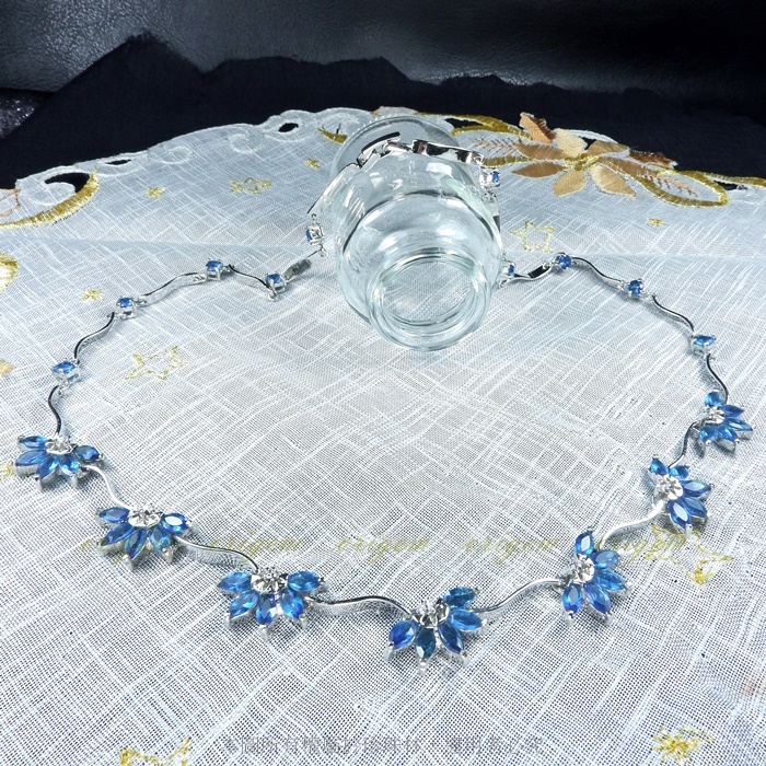 珍珠林~山茶花馬眼鑽鏈組-礦藍色~有多色可選~晶鑽鋯石手工鑲嵌#025+14