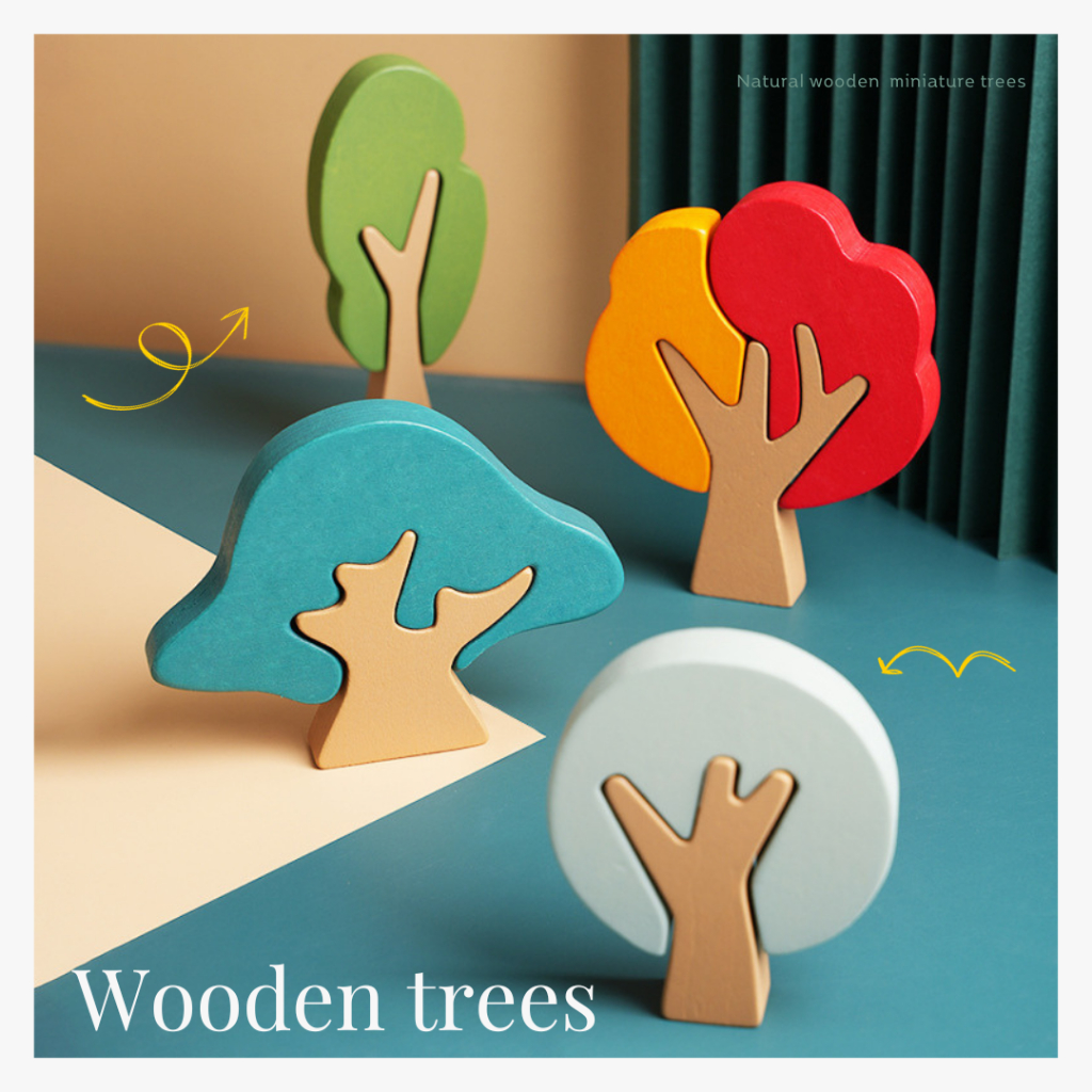 木製玩具 軟裝 彩色 小樹 木頭積木 積木 擺飾 家居 裝飾 玩具 感官盆 T0013 抬頭紋少女