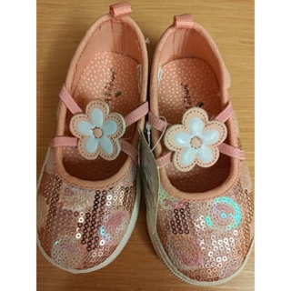 粉色亮片甜美花朵氣質款兒童童鞋 帆布鞋 休閒鞋 內長15cm