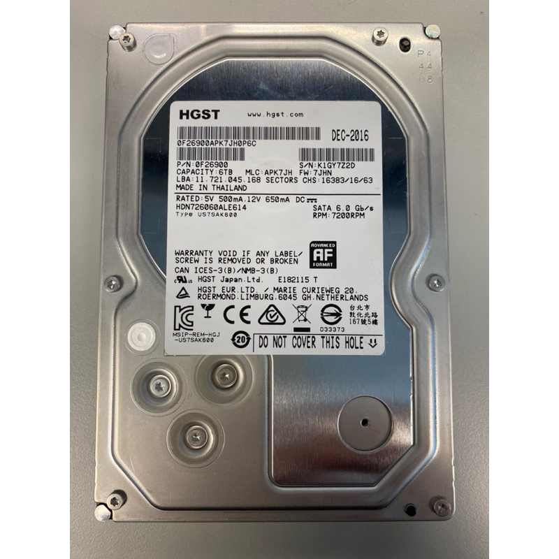 HGST 6TB NAS硬碟 (HDN726060ALE614