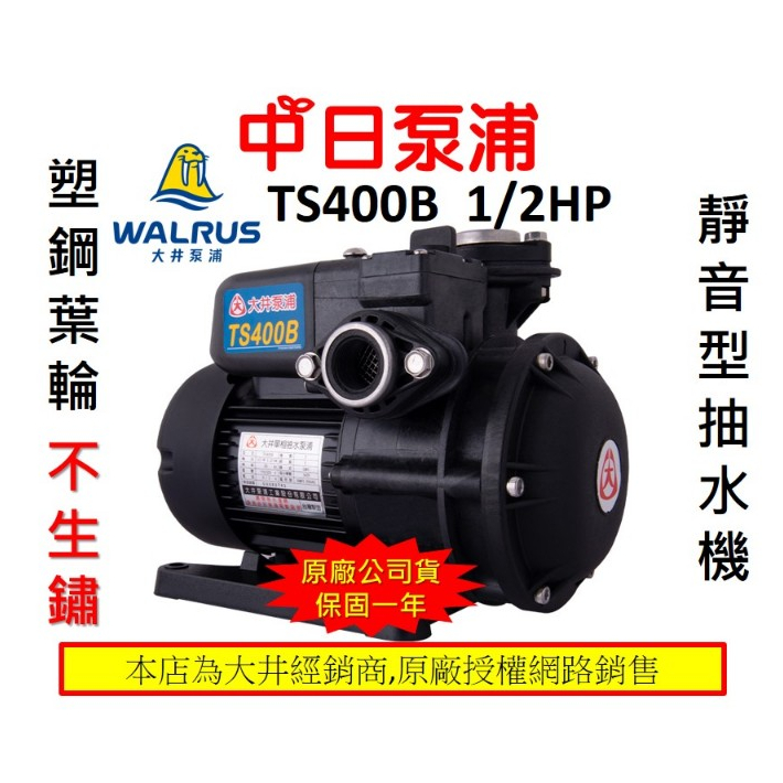 可超取【中日泵浦】大井 TS400B 1/2HP 1"  抗菌 靜音不生銹 抽水機 TS800B TS1500B