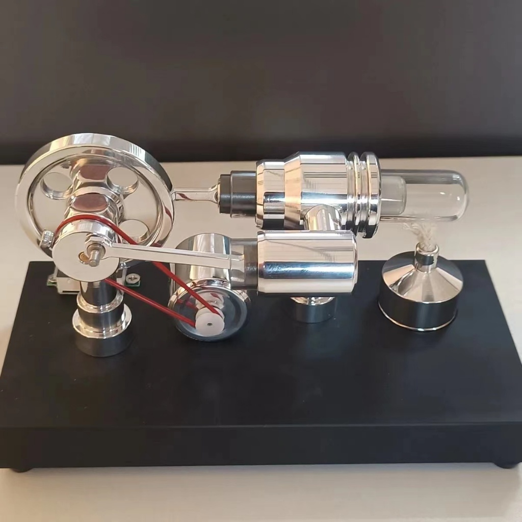 斯特林發電機物理實驗科普科學製作小型玩具模型蒸汽機發電機帶電壓表鏡面拋光