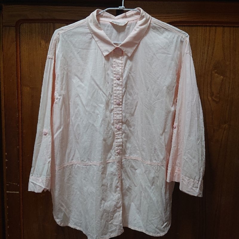 徐明美 MADAMMAY 粉橘七分袖棉質可反折襯衫 XL 僅下水