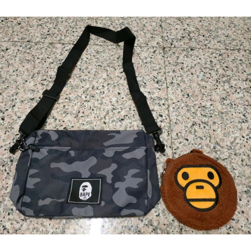 BAPE APE 迷彩 小側背包+零錢包 日本雜誌贈品 （沒附雜誌）