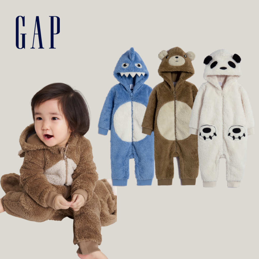 Gap 嬰兒裝 造型連帽長袖包屁衣/連身衣 抱抱絨系列-多色可選(788581)