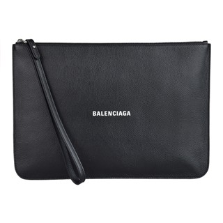 BALENCIAGA字母LOGO小牛皮拉鍊手拿包(黑)