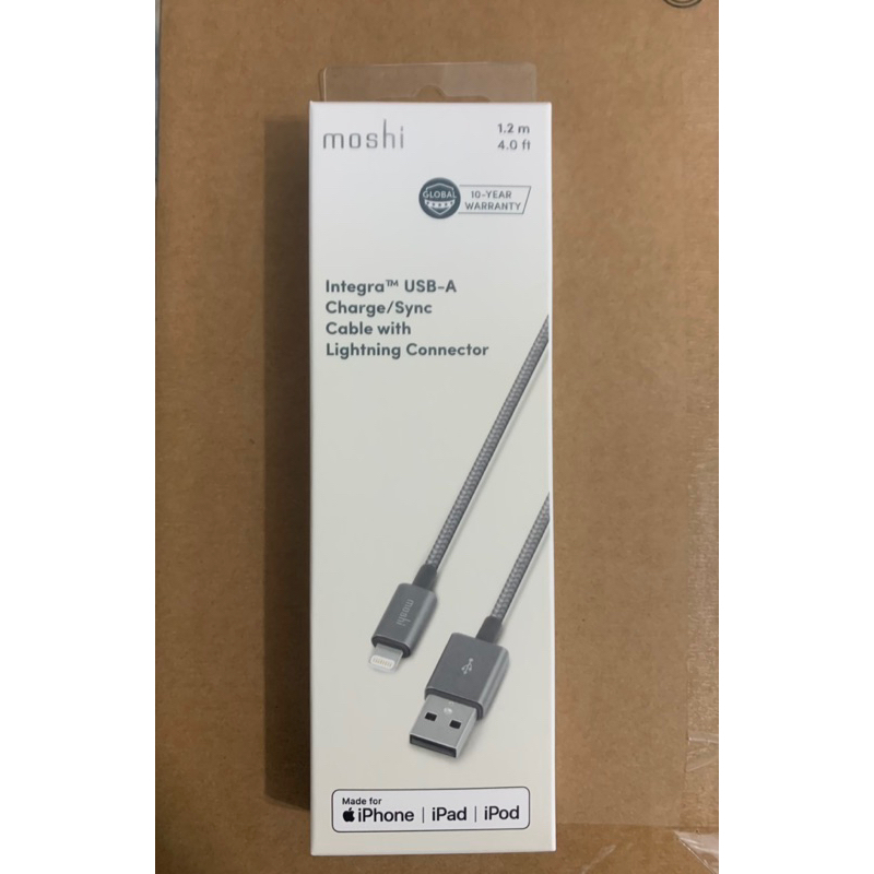 全新未拆 Moshi 鈦灰色 USB-A to Lightning 充電線 傳輸編織線（1.2 m）iPhone充電線