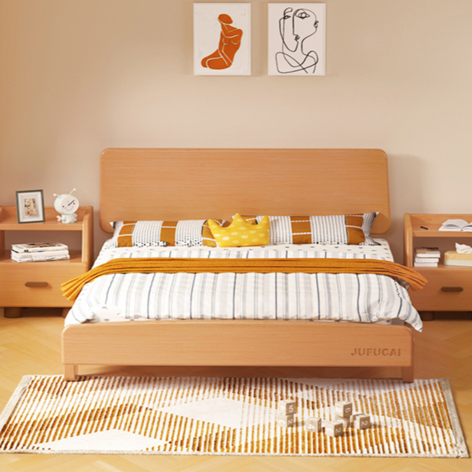 全實木床 櫸木 原木色 雙人床 簡約日式 主臥婚床 原木色 北歐 單人床 兒童床 實木床架