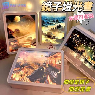 鏡子燈光畫 diy小夜燈 照片燈 發光畫 LED燈光畫 氛圍燈 diy禮物 化妝鏡 相片 客製化燈 畢業禮物 客製化禮物