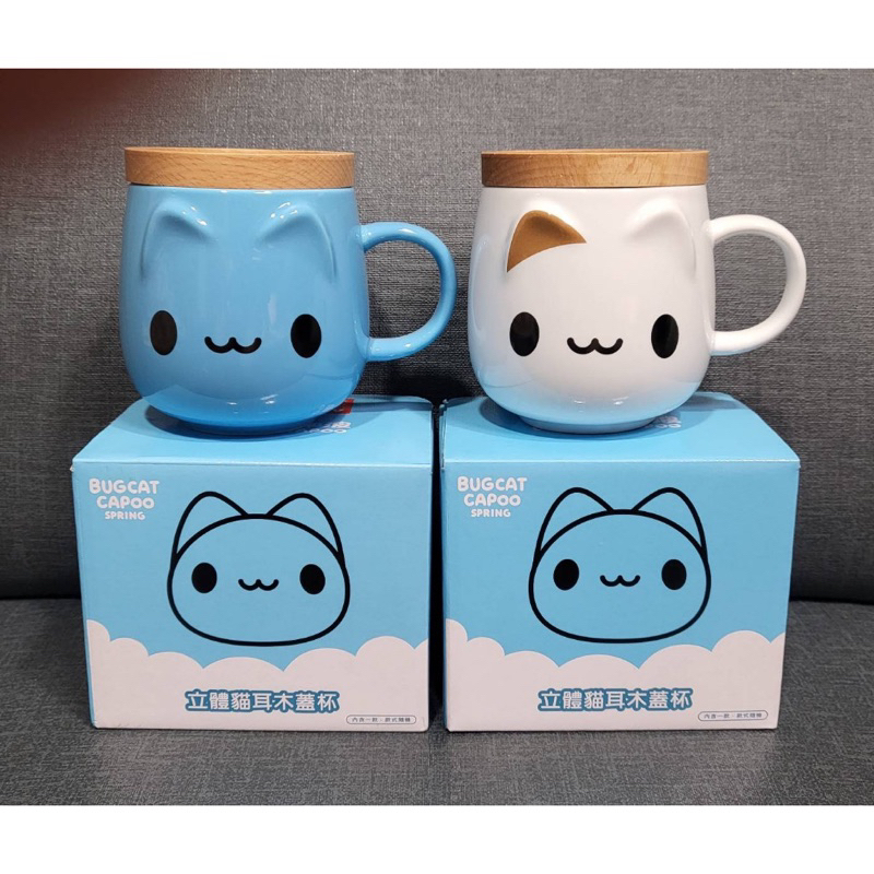 7-11 貓貓蟲 咖波 立體貓耳木蓋杯(藍/白) 超可愛 馬克杯 水杯 茶杯