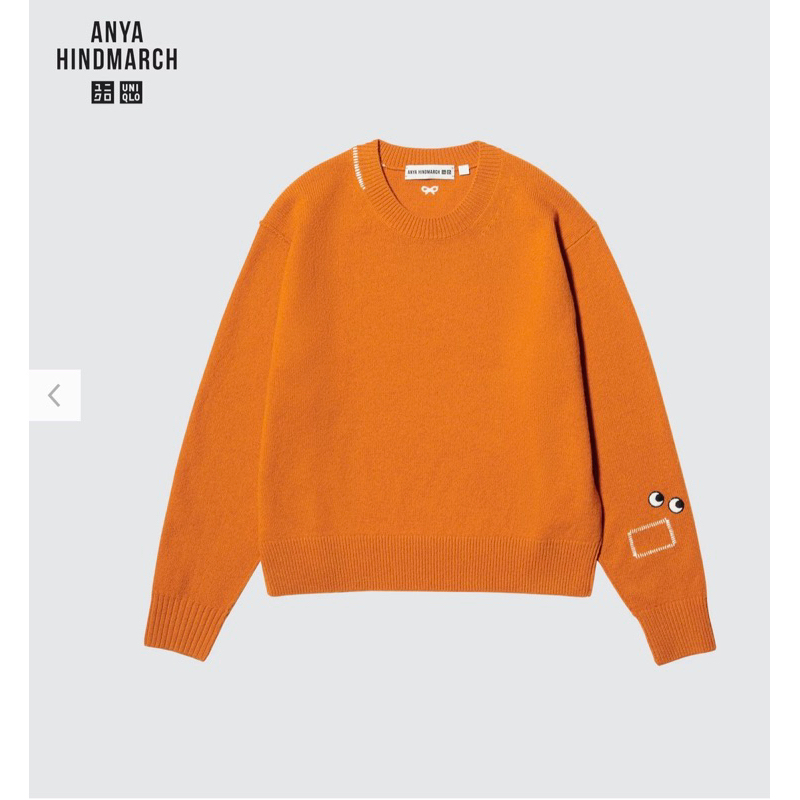 只有一件現貨全新Uniqlo x Anya Hindmarch 特級小羊毛圓領毛衣(長袖)橘色 M號