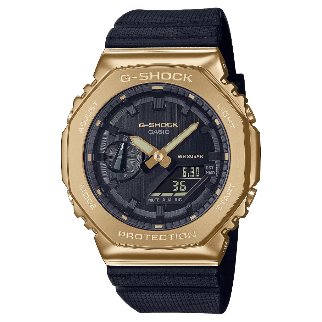 【柏儷鐘錶】CASIO G-Shock 農家橡樹 八角手錶 金屬錶殼 黑金 GM-2100G-1A9