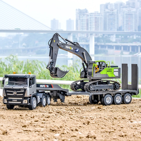 【LuckyToys】匯納遙控平板拖車大號半掛大卡車組合遙控挖掘機工程卸貨車玩具男 挖掘機 挖土機 兒童玩具車