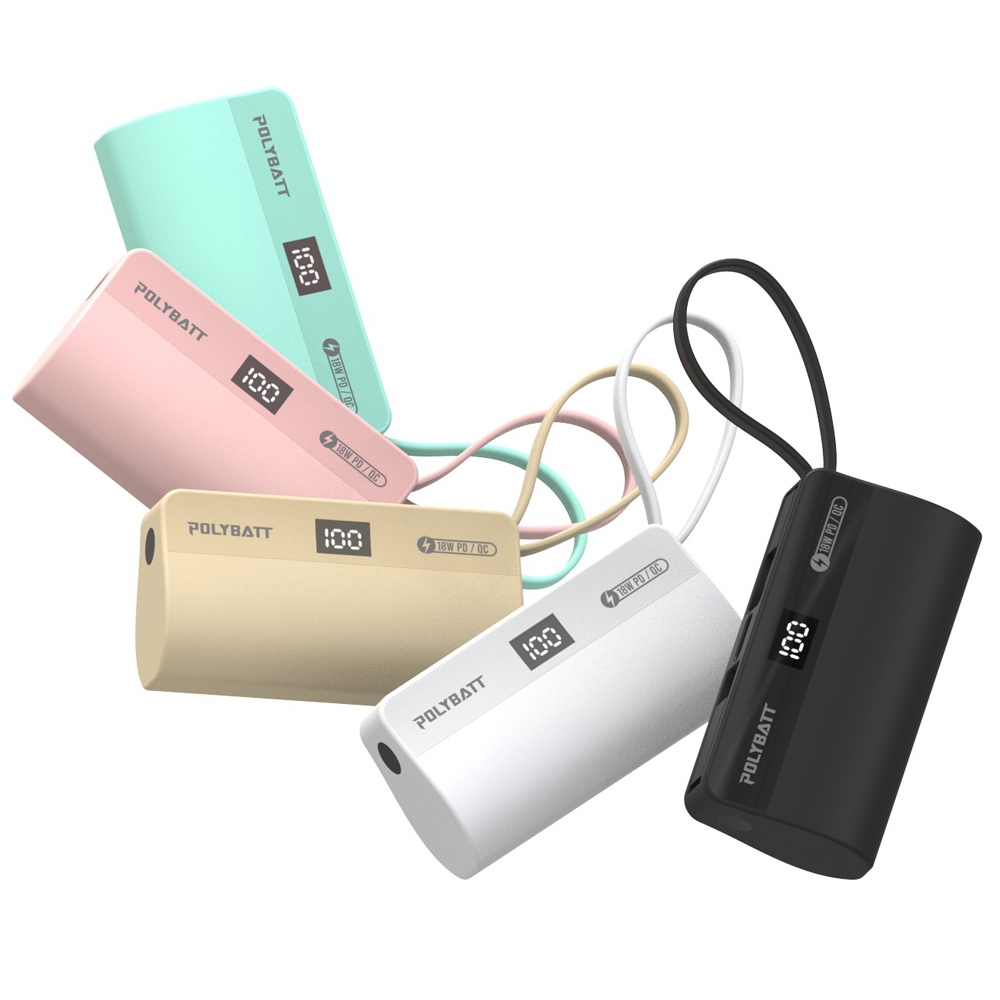 【台灣製造】行動電源 行充 行動電源自帶線 power bank 液晶顯示 PD18W快充 直插式口袋行動電源