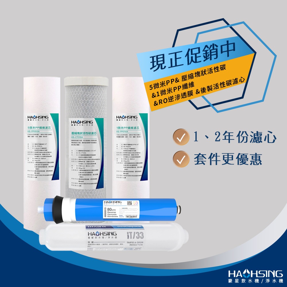 【思維康SWEETCOM】豪星 HAOHSING 5微米PP/CTO活性碳/1微米PP/RO逆滲透膜/小T後製活性碳濾心