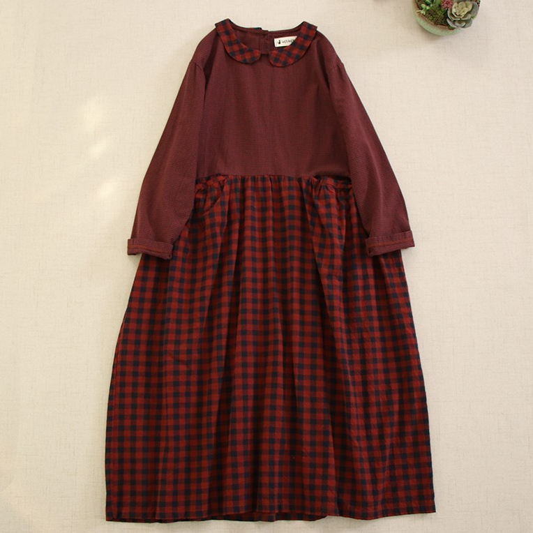 《預購》森林系拼接格紋連身裙(4色) SenLing 森靈日系服飾