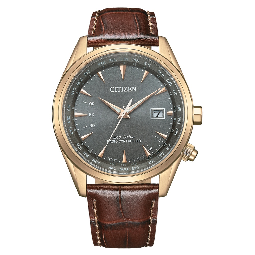 CITIZEN 星辰(CB0273-11H)GENTS 光動能 電波對時 不鏽鋼潮男腕錶-皮錶帶43mm