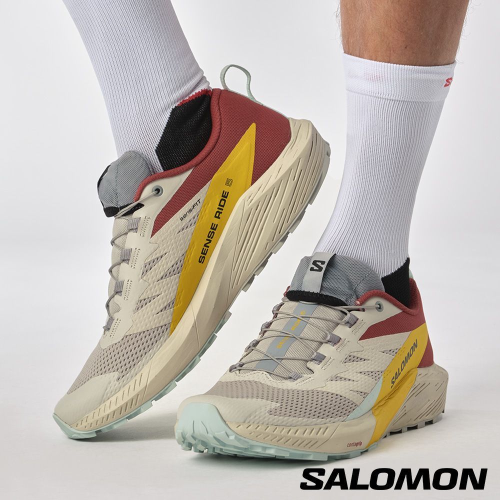 新品【Salomon】 男 SENSE RIDE 5 野跑鞋 『灰白/辣醬紅/蒼蘭黃』#472118 登山 健行 越野跑