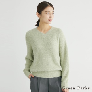Green Parks 羽毛紗V領針織素面上衣(6A37L2C0500)