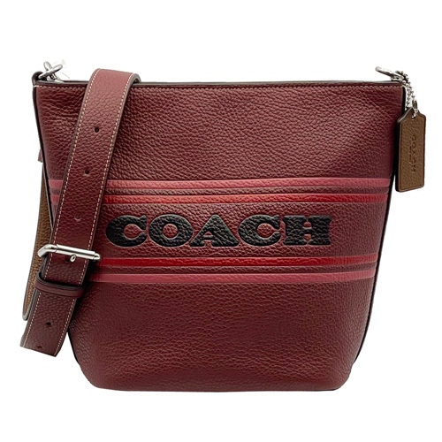 【COACH】字母LOGO牛皮斜背水桶包(深紅)