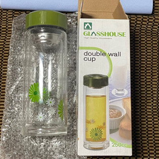全新 GLASSHOUSE 雙層印花玻璃水瓶250ml附濾網_綠