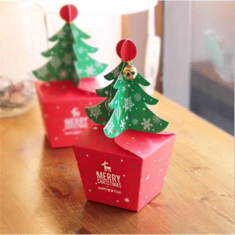 🌸五日工坊🌸 聖誕節 交換禮物包裝盒(附鈴鐺繩子) 3D 聖誕樹盒子 禮物盒 烘焙甜點 餅乾糖果盒 蘋果盒 活動禮物