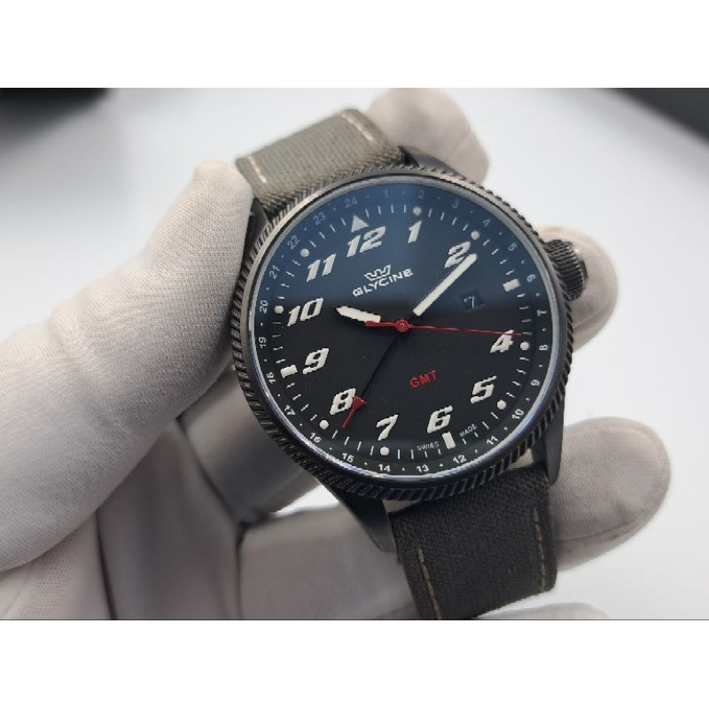 Glycine  Airman GMT 飛行錶 #藍寶石鏡面 #大錶冠 #Cordura錶帶 #瑞士錶