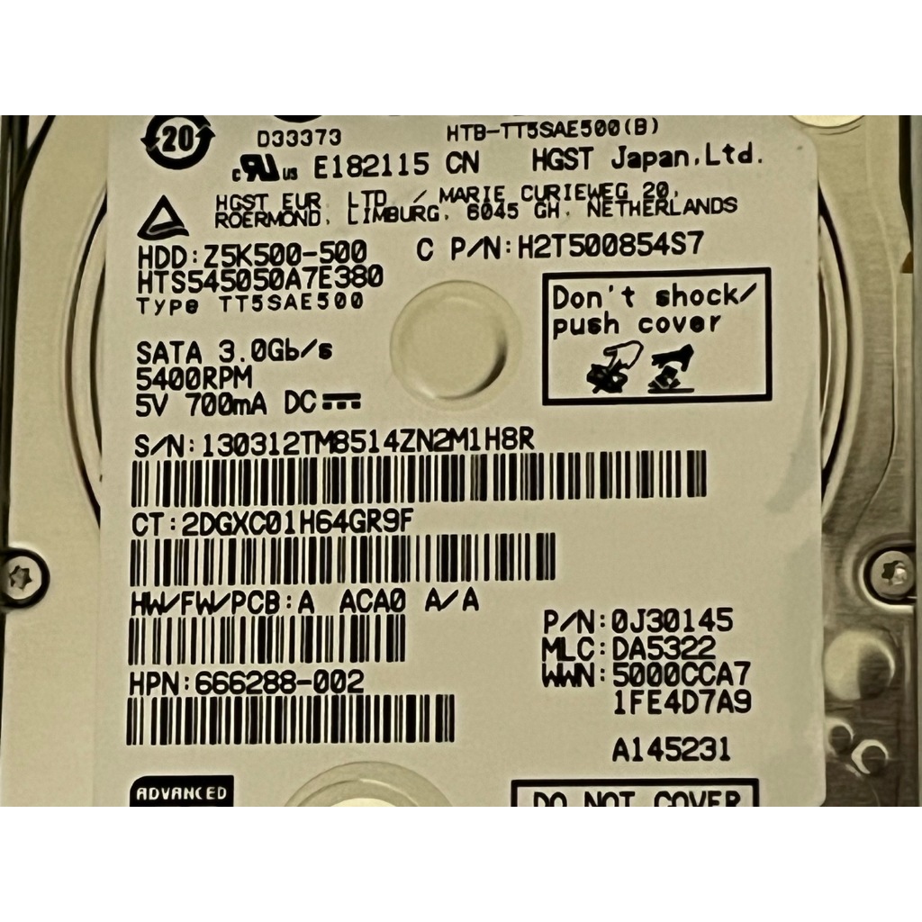 HITACHI HTS545050A7E380 薄型 HGST SATA 2.5吋硬碟 500G 5400轉