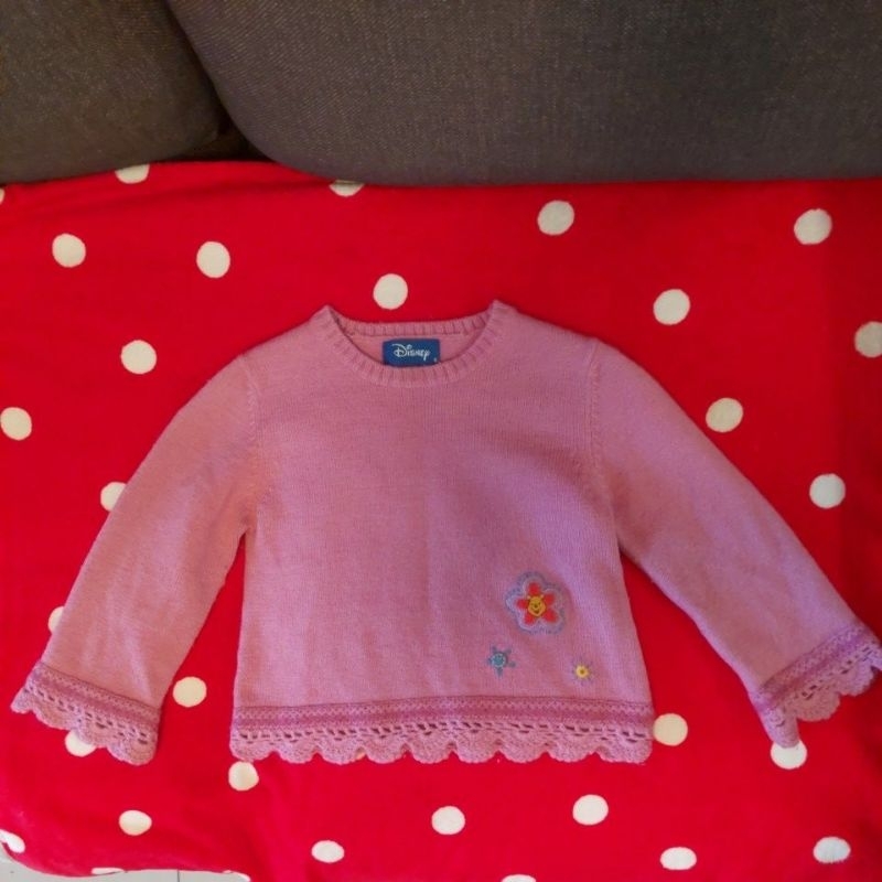 二手極新，麗嬰房Disney 迪士尼兒童秋冬花邊造型長袖針織毛衣，羊毛衫，適合身高100cm左右。