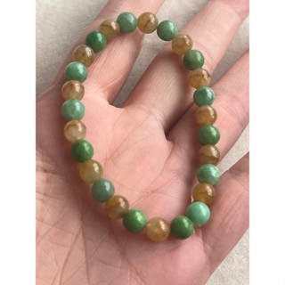💚玉園翡翠💚緬甸A貨天然冰膠黃加果綠略帶鴛鴦翡翠圓珠手串 穿白繩 // 天然A貨緬甸玉 珠鏈