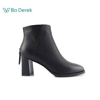 Bo Derek 復古牛皮粗跟短靴-黑色