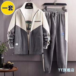 TT旗艦店 M-5XL 高質量拼接衛衣夾克運動套裝男 大尺碼套裝 休閒套裝 情侶套裝 男生外套 休閒長褲D642