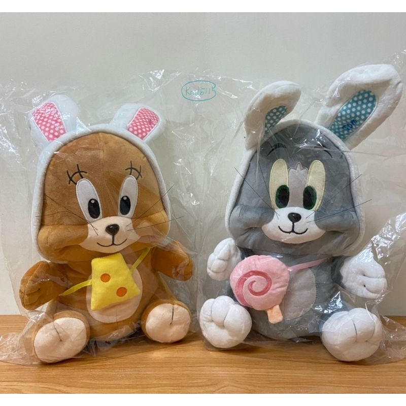 湯姆貓與傑利鼠 白兔裝湯姆貓 傑利鼠 12英吋 正版 娃娃 絨毛 玩偶 坐姿 兔耳朵 動物裝 棒棒糖側背包 起司包 寶寶