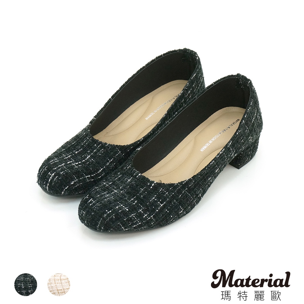 Material瑪特麗歐 女鞋【全尺碼23-27】跟鞋 MIT質感拼接布面跟鞋 T72806