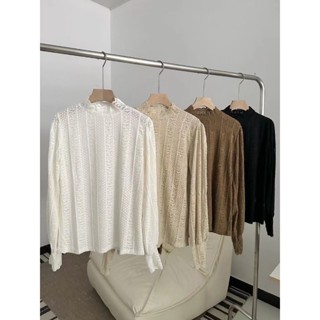 現貨速發🔥M/L碼實拍🌟法式蕾絲高彈立領T恤👗百搭內搭打底衫💕溫柔感爆棚🔥親膚高彈蕾絲上衣🌿秋冬修身打底衫✨韓系穿搭推薦