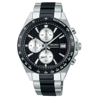 SEIKO SK037 精工錶 8T67-00Y0D/(SBTR043J) 直條紋三眼質感紳士計時手錶 黑色/41mm