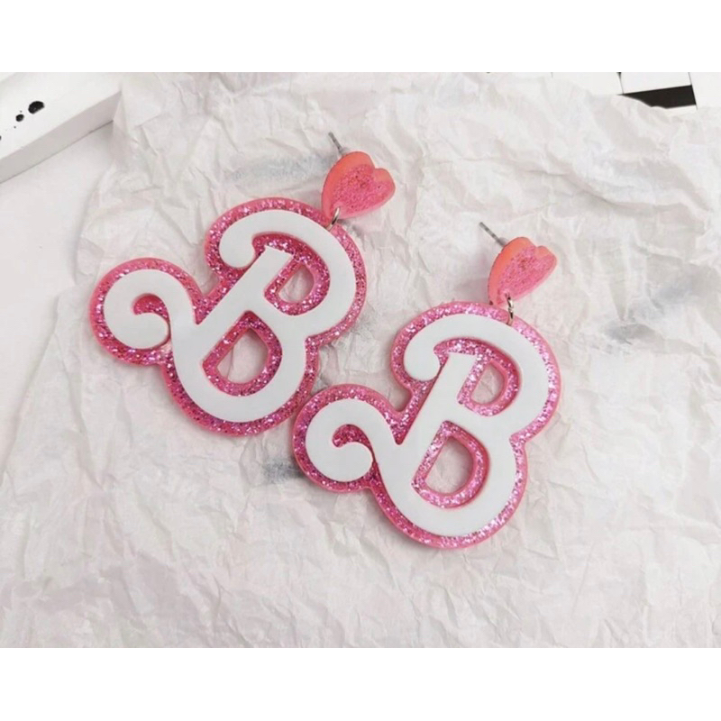 現貨 Barbie 粉紅芭比B 壓克力耳環 芭比粉白 芭比系列 壓克力耳環 芭比 耳環 Y2K 「可改夾」