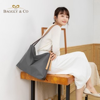 【BAGGLY&CO】伊芙琳防潑水輕量真皮肩背側背雙用托特包(三色) 女生包包 尼龍包 托特包 二日行李包